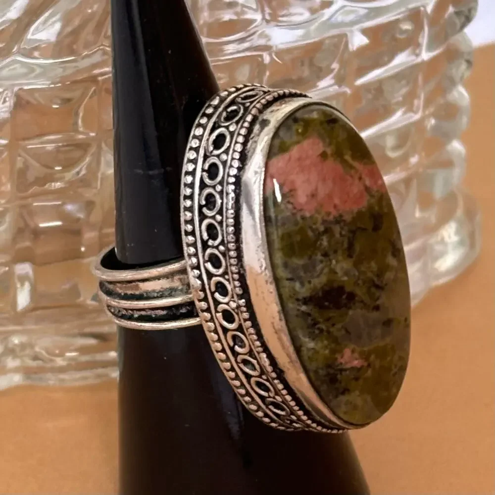 925 Sterling Unakite Ring Size 7